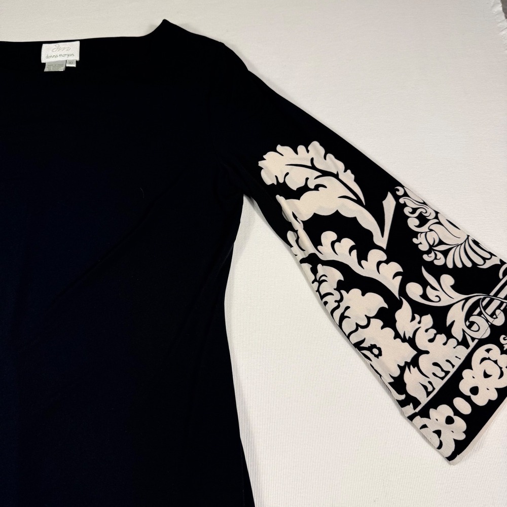 Donna Morgan 10 Sheath Dress Black White Patterned Flare Sleeve Office Day Night - Picture 7 of 12